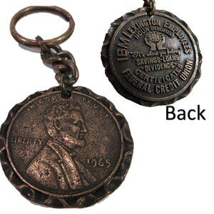 Vtg Huge Lincoln Penny Key Ring IBM Federal Credit Advertisement EMBOSSED